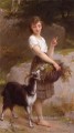 young girl with goat and flowers Academic realism girl Emile Munier
